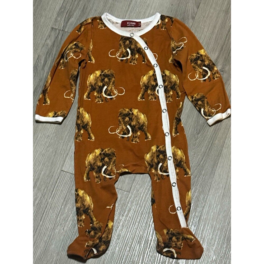 Milkbarn Baby Footed Sleeper One-Piece Snap Mammoth Print Brown 6-9M